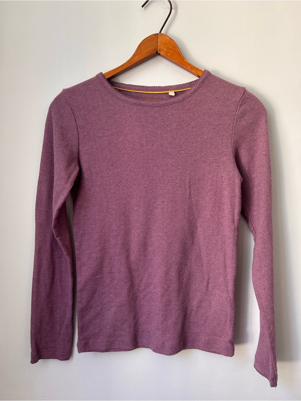 Mini Boden Girls Size 12-13 Purple Pointelle Long‎ Sleeve T-Shirt Lace Trim